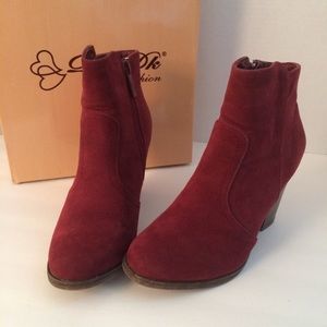 Wine Suede-like Bootie-Size 6